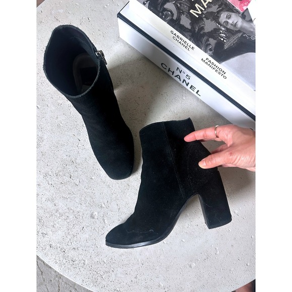 Dolce Vita Shoes - Dolce Vita Black Suede Square Toe Block Heel Ankle Boots Side Zip 6.5